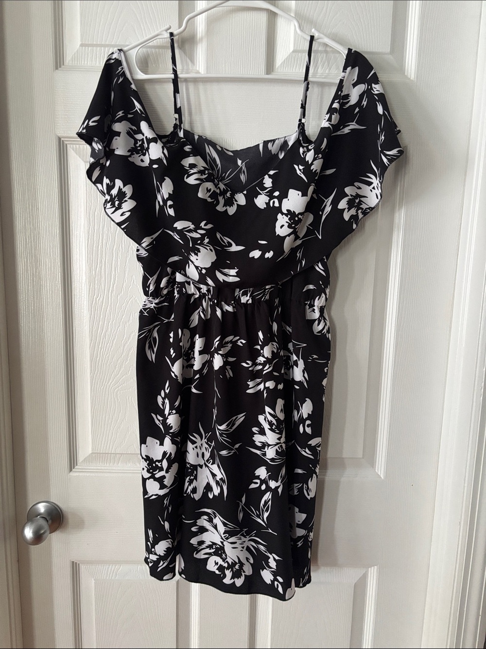 Black & White Floral Off-Shoulder Dress